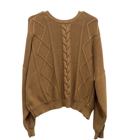 Vetta XL Camel Brown Organic Cotton Cable Knit Sweater Made In USA - Picture 1 of 16